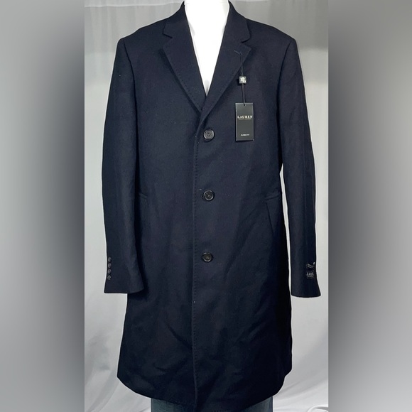 Lauren Ralph Lauren Men's Blue Cashmere Wool Overcoat Coat Jacket Size 38R New - Picture 4 of 7